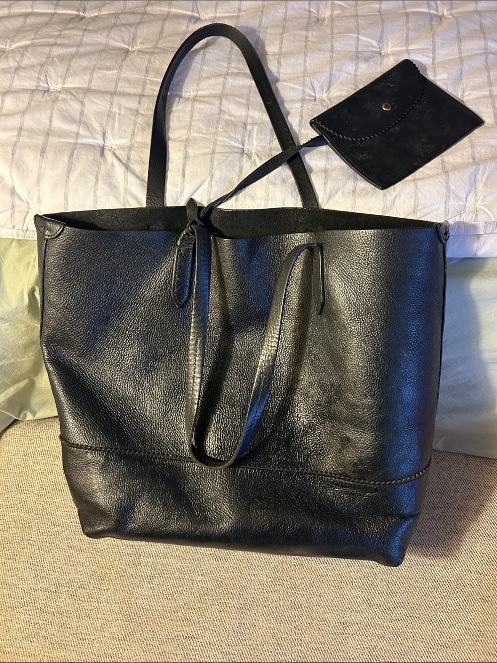 Everlane Black Leather Tote with Matching Pouch